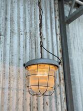 Grijs kooilamp Industrieel stijl in Ribbelglas en metaal,
