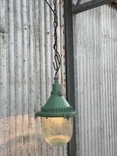 Groene bol lamp Industrieel stijl in Ribbelglas en metaal,