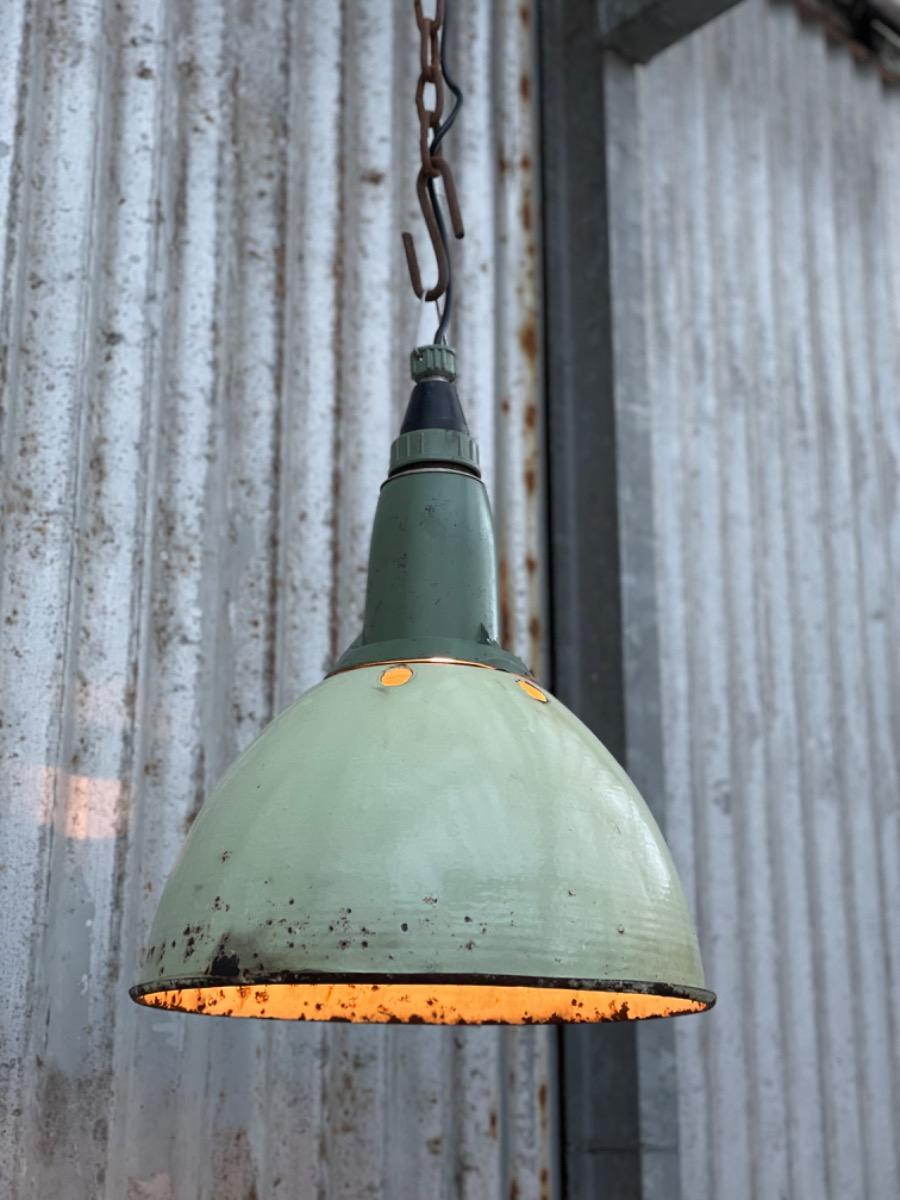 2 x Industrial Green enamel lamp