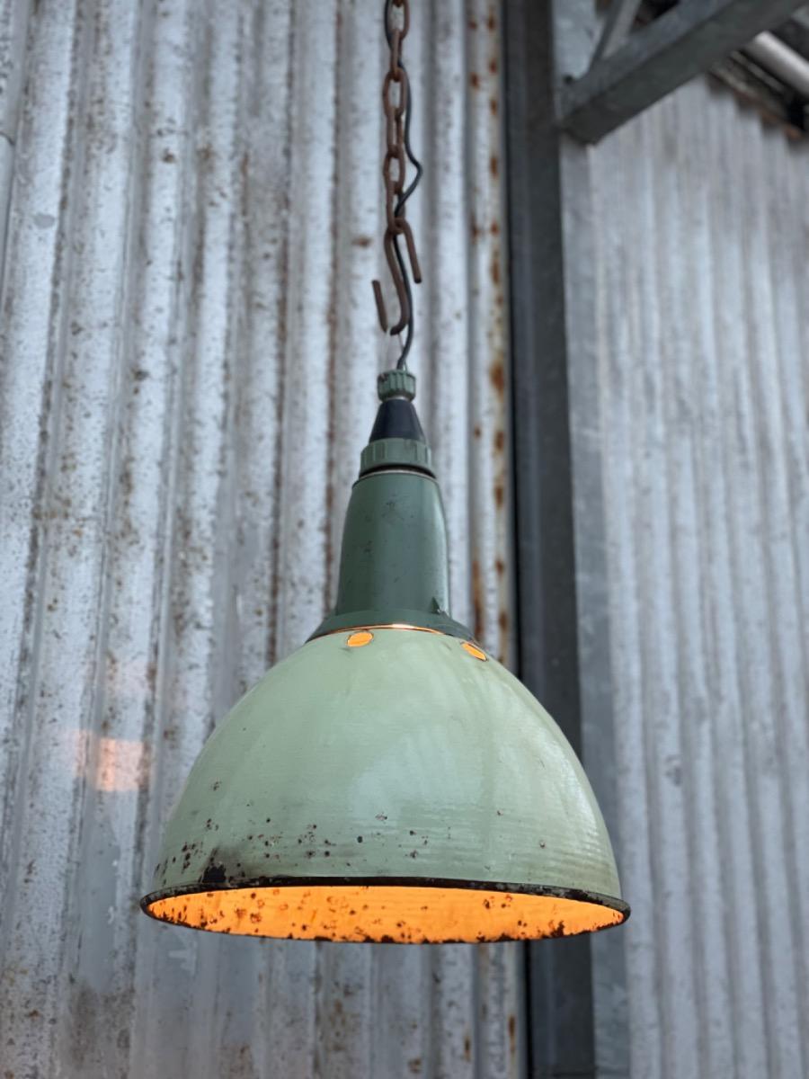 2 x Industrial Green enamel lamp