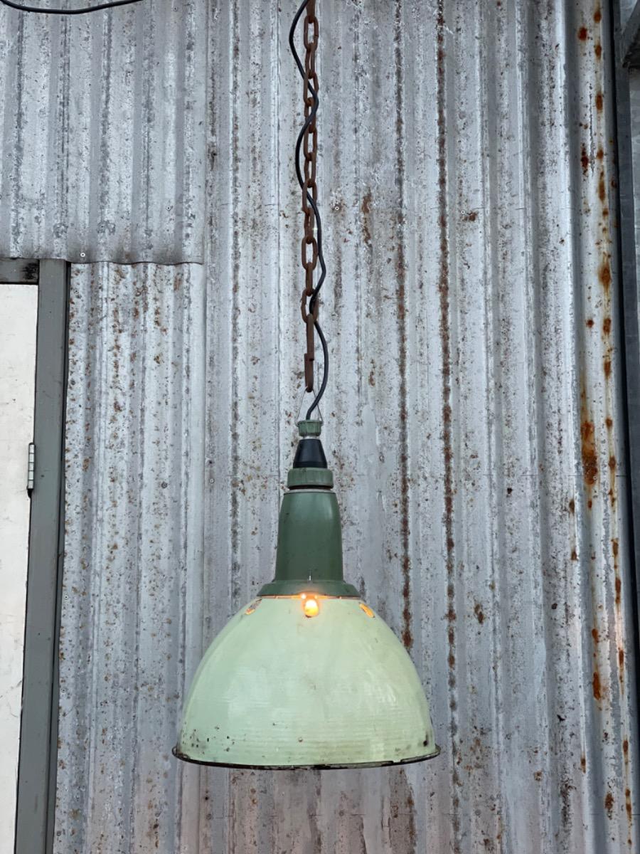 2 x Industrial Green enamel lamp