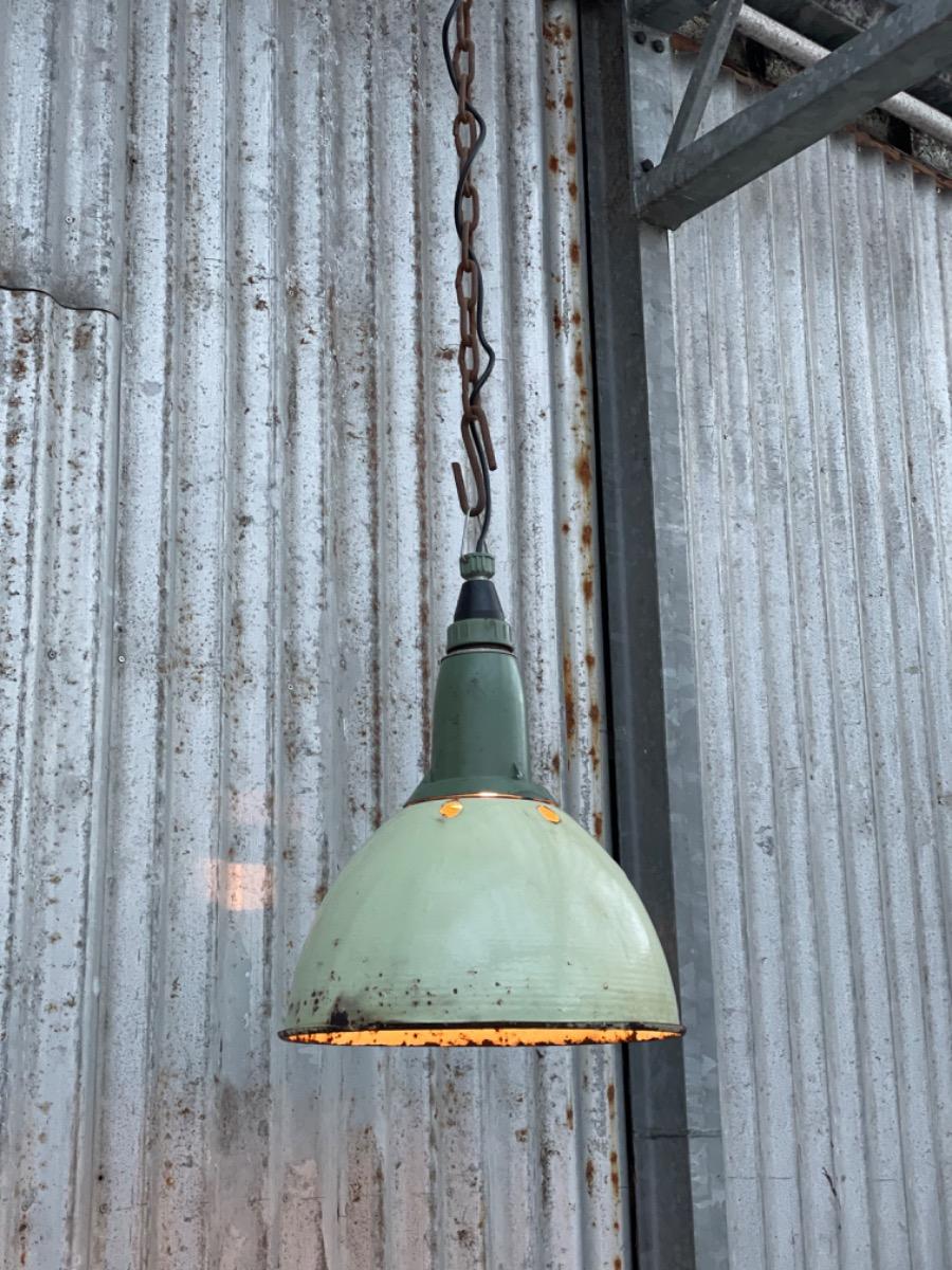 2 x Industrial Green enamel lamp