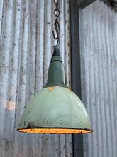 Groen emaille lamp Industrieel stijl in Emaille, 20e eeuws