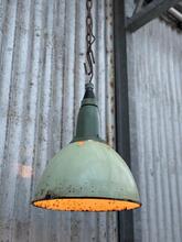 Groen emaille lamp Industrieel stijl in Emaille, 20e eeuws
