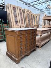 Toonbank uit apotheek Antiek stijl in hout marmerblad, Frankrijk 20e eeuws