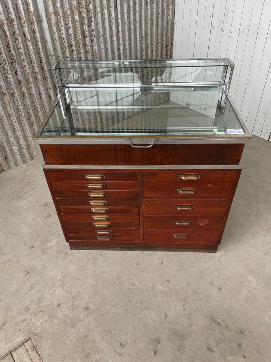 Antique Antique glass counter with drawers