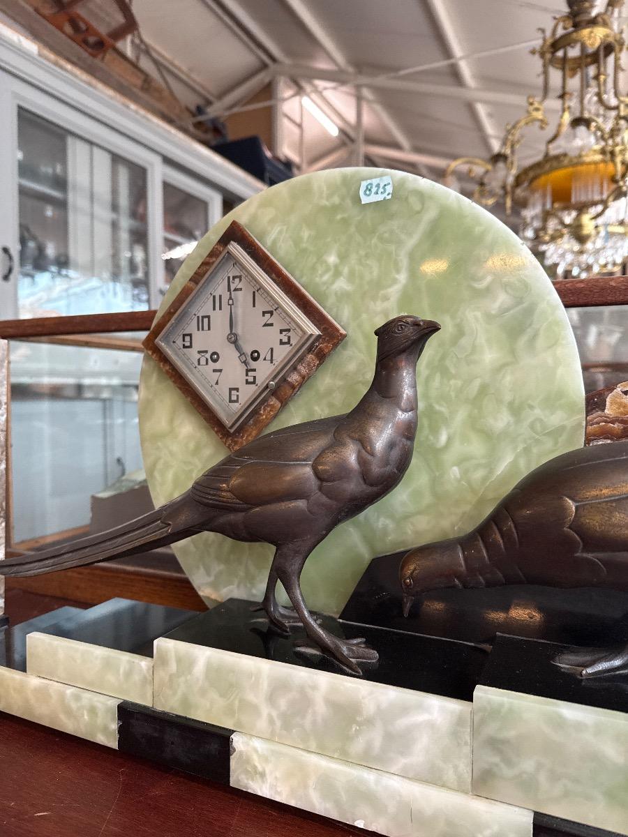 Antique Art Deco clock bronze statue pheasant