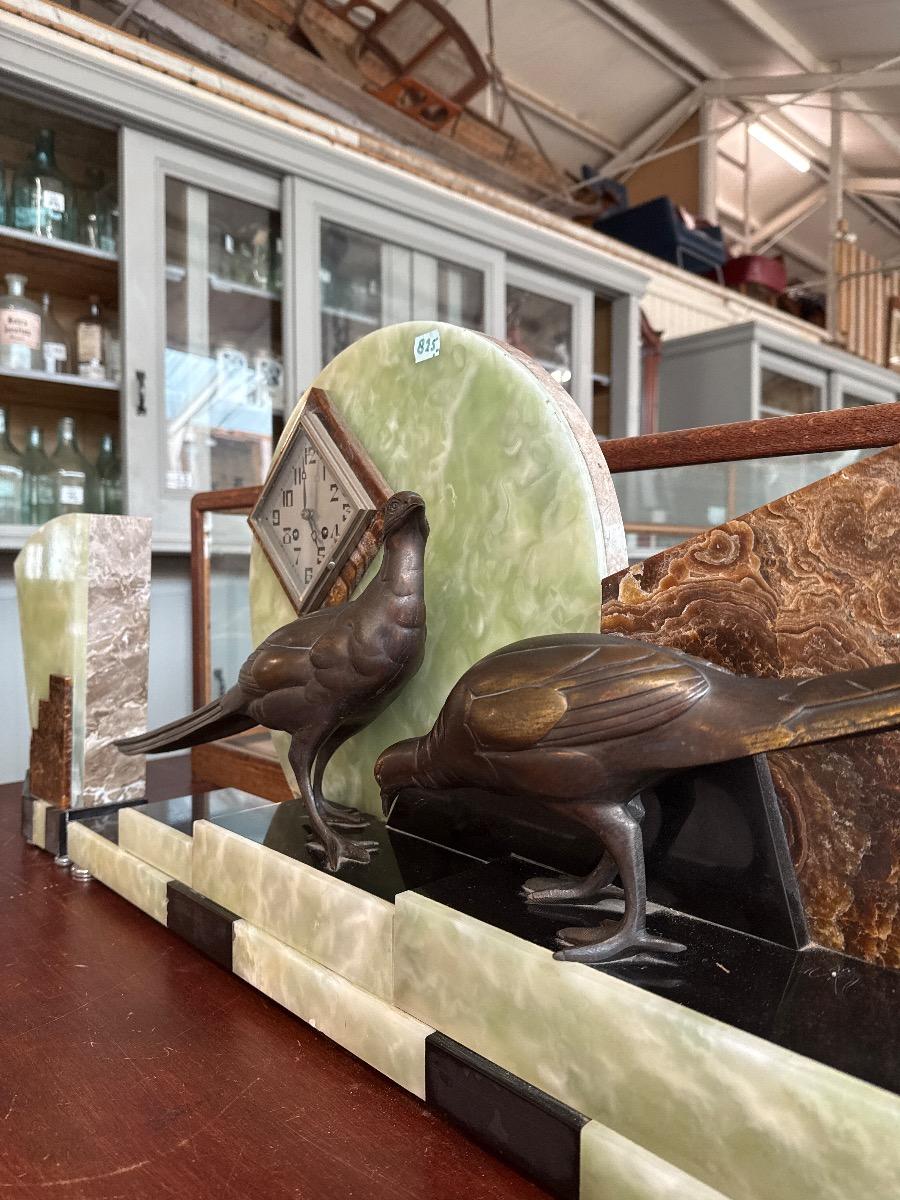 Antique Art Deco clock bronze statue pheasant