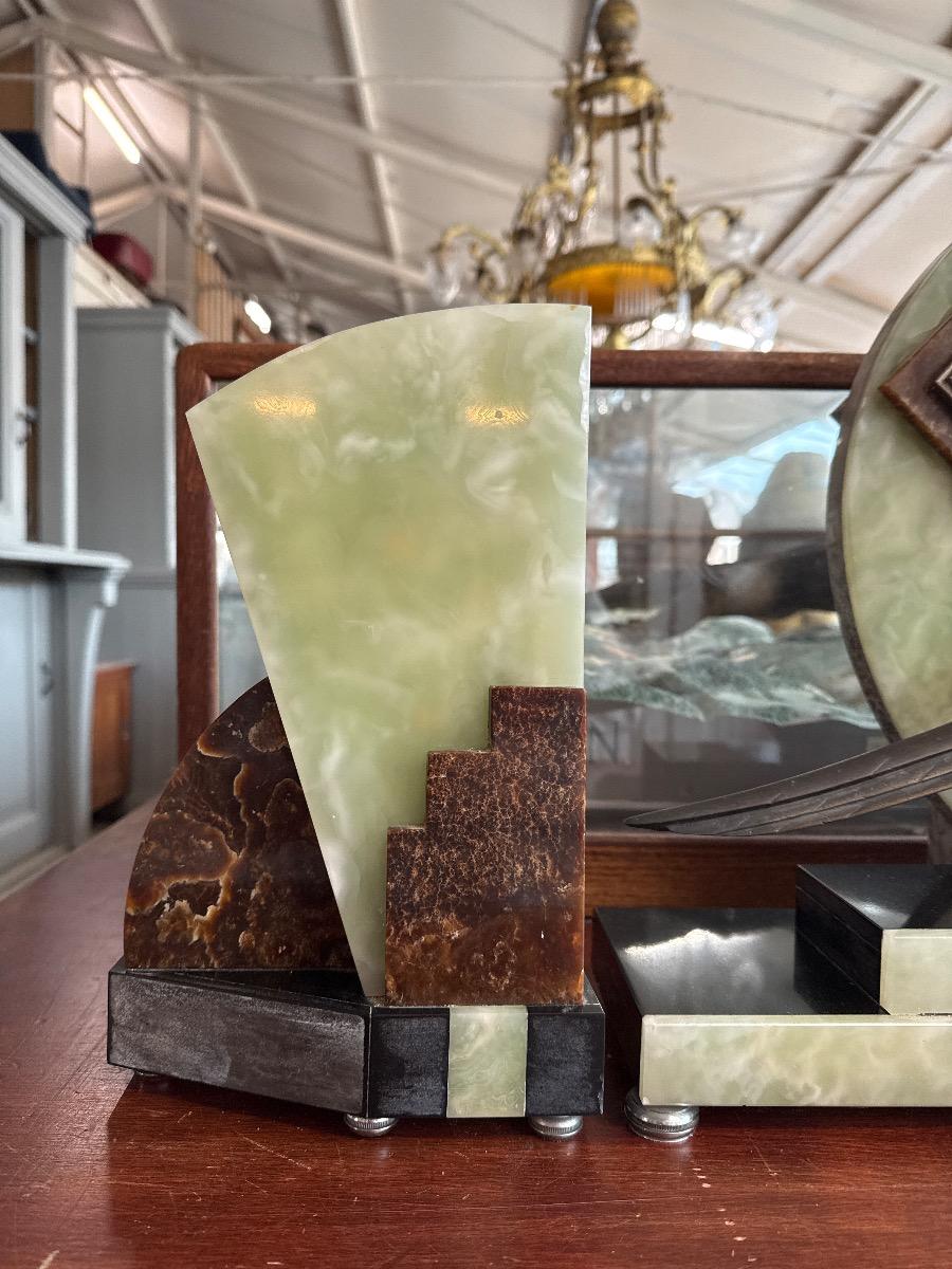 Antique Art Deco clock bronze statue pheasant