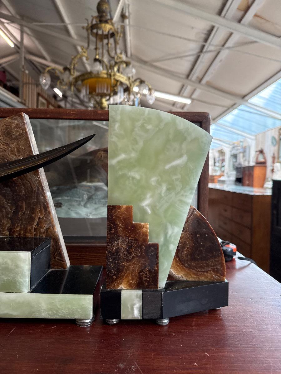 Antique Art Deco clock bronze statue pheasant