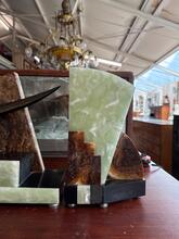 Antique style Art Deco clock bronze statue pheasant in marble 1930