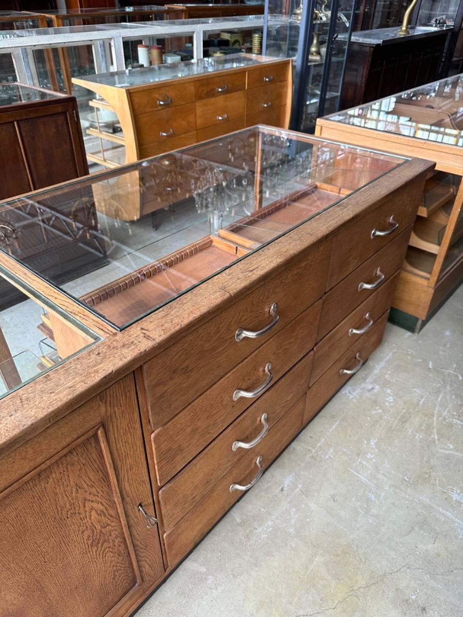 Antique counter with glass