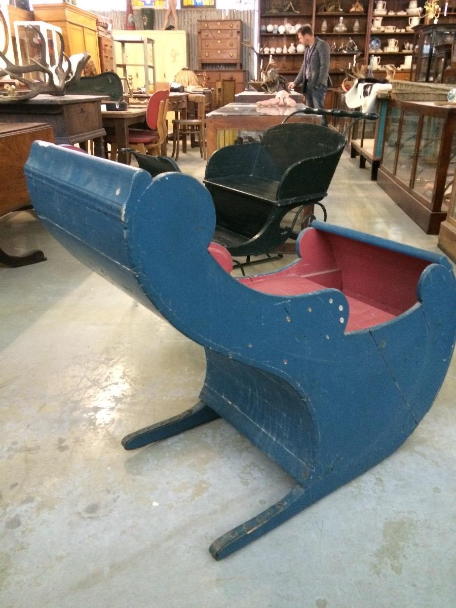 Antique wooden sled old painted