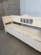 Brocante witte klepbank met opbergruimte stijl in hout, europa 20e eeuw