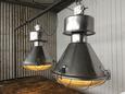 Industriële hanglamp Fabriekslamp stijl in Aluminium helder geribbeld glas, Europa 20e eeuws