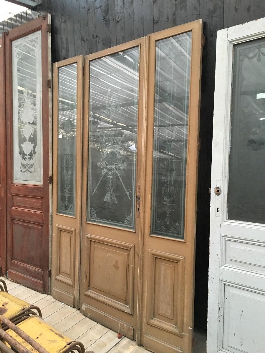 Old building material Antique set of 3 glass doors