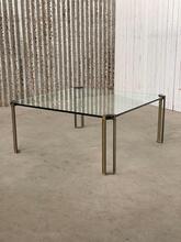 Peter ghyczy style Vintage coffee table in Glass and brass, Europe 20e eeuw