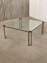 Peter ghyczy style Vintage coffee table in Glass and brass, Europe 20e eeuw