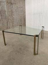 Peter ghyczy style Vintage coffee table in Glass and brass, Europe 20e eeuw