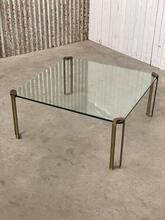 Peter ghyczy style Vintage coffee table in Glass and brass, Europe 20e eeuw