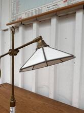 Tiffany style Vintage brass desk lamp in glass and brass 1930