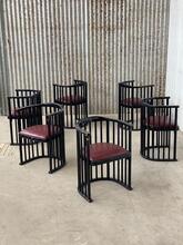 Barrel chairs Thonet stoelen rond Vintage  stijl in hout en leer ,