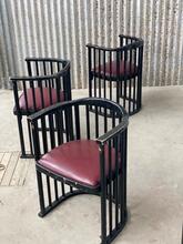 Barrel chairs Thonet stoelen rond Vintage  stijl in hout en leer ,