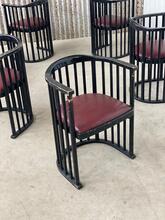 Barrel chairs Thonet stoelen rond Vintage  stijl in hout en leer ,