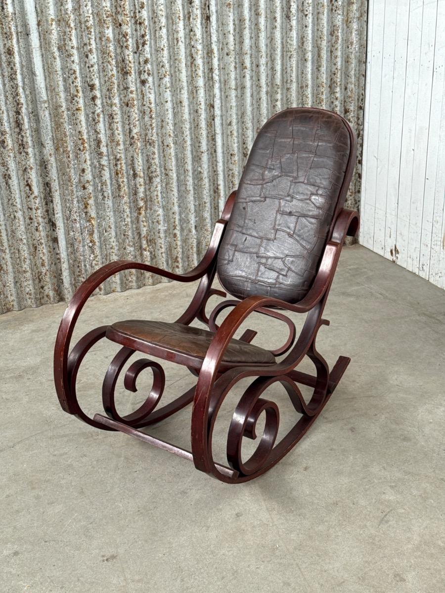 Vintage patchwork design leather rocking chair