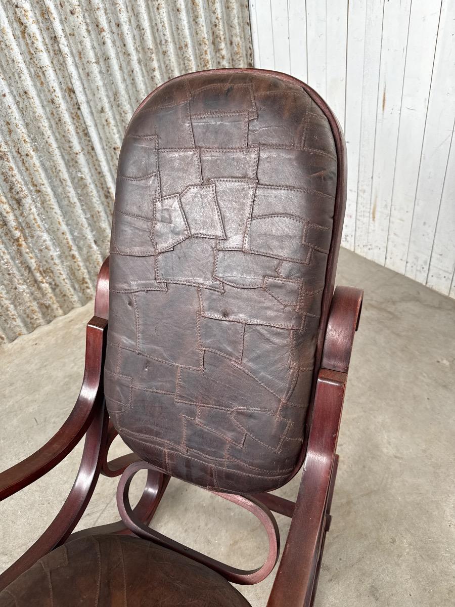 Vintage patchwork design leather rocking chair