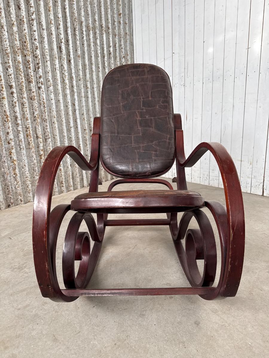 Vintage patchwork design leather rocking chair