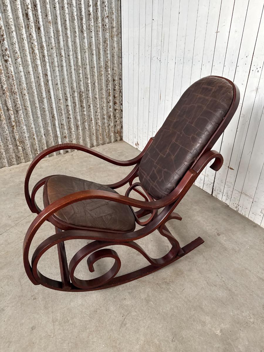 Vintage patchwork design leather rocking chair