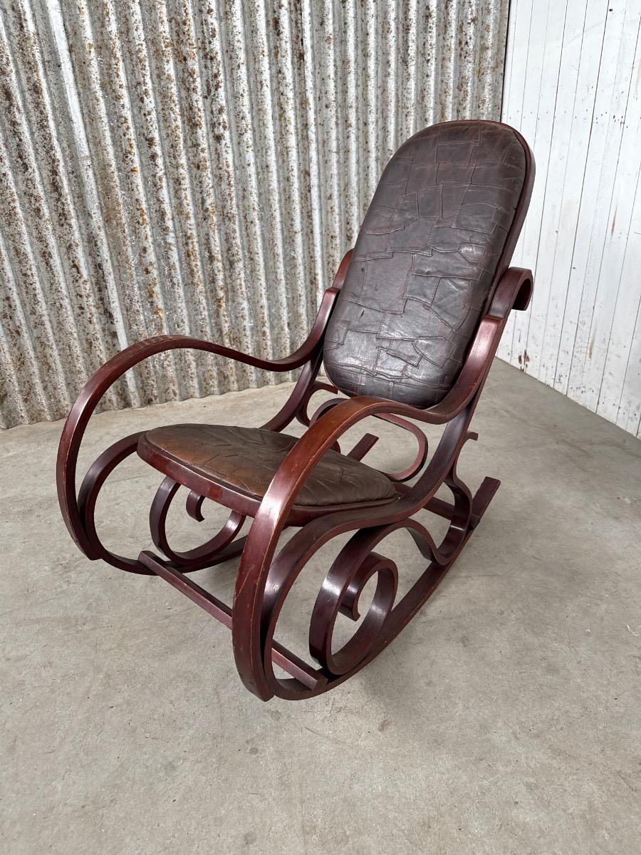 Vintage patchwork design leather rocking chair