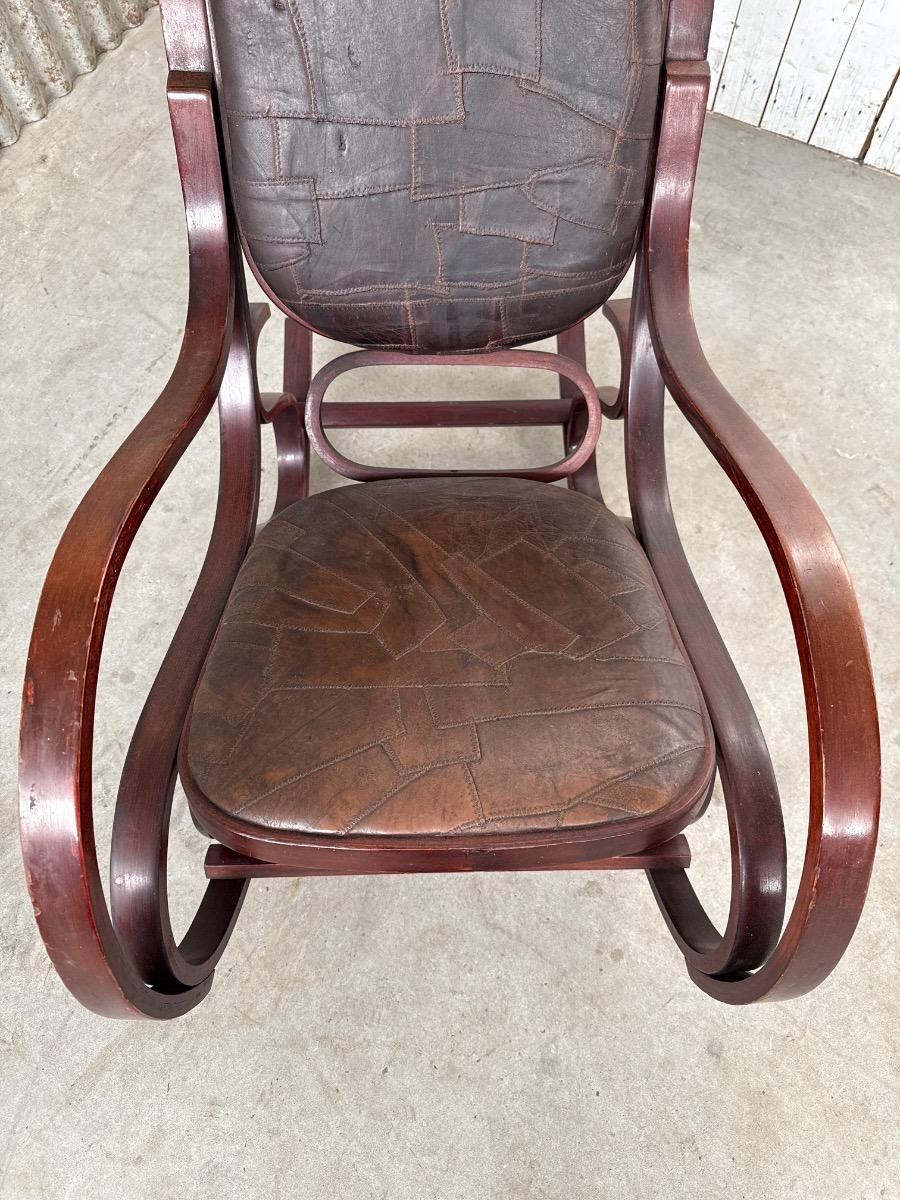 Vintage patchwork design leather rocking chair