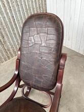 Vintage patchwork design leren schommelstoel stijl in hout en leer , Europa