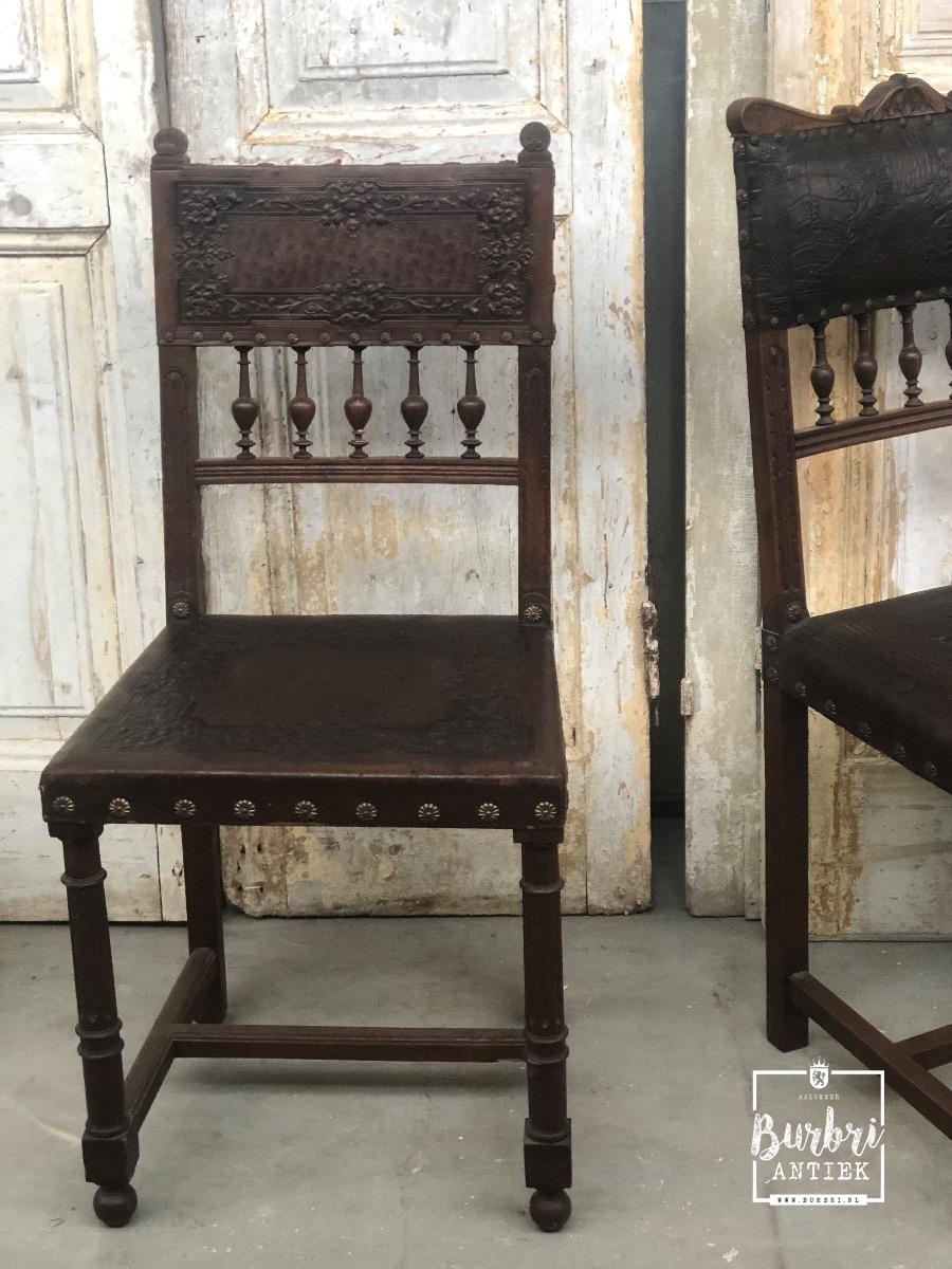 dennenboom Seraph Ontwikkelen Antique leather chairs - Tafel & Stoelen - Antieke meubels - Burbri