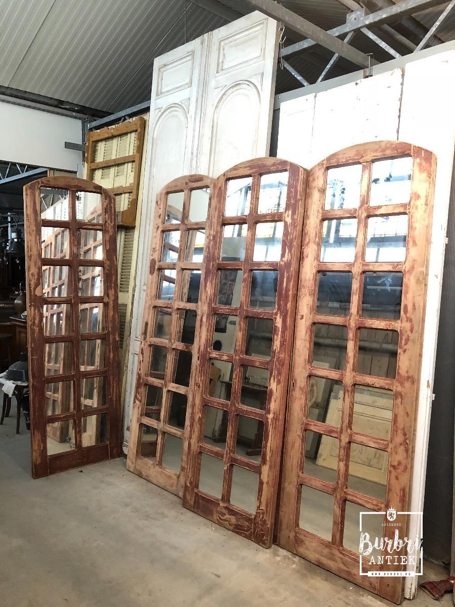 boog Weggooien Koninklijke familie Spiegeldeuren Brocante stijl in Hout en glas, - Antieke set deuren met glas  - Oude bouwmaterialen - Burbri