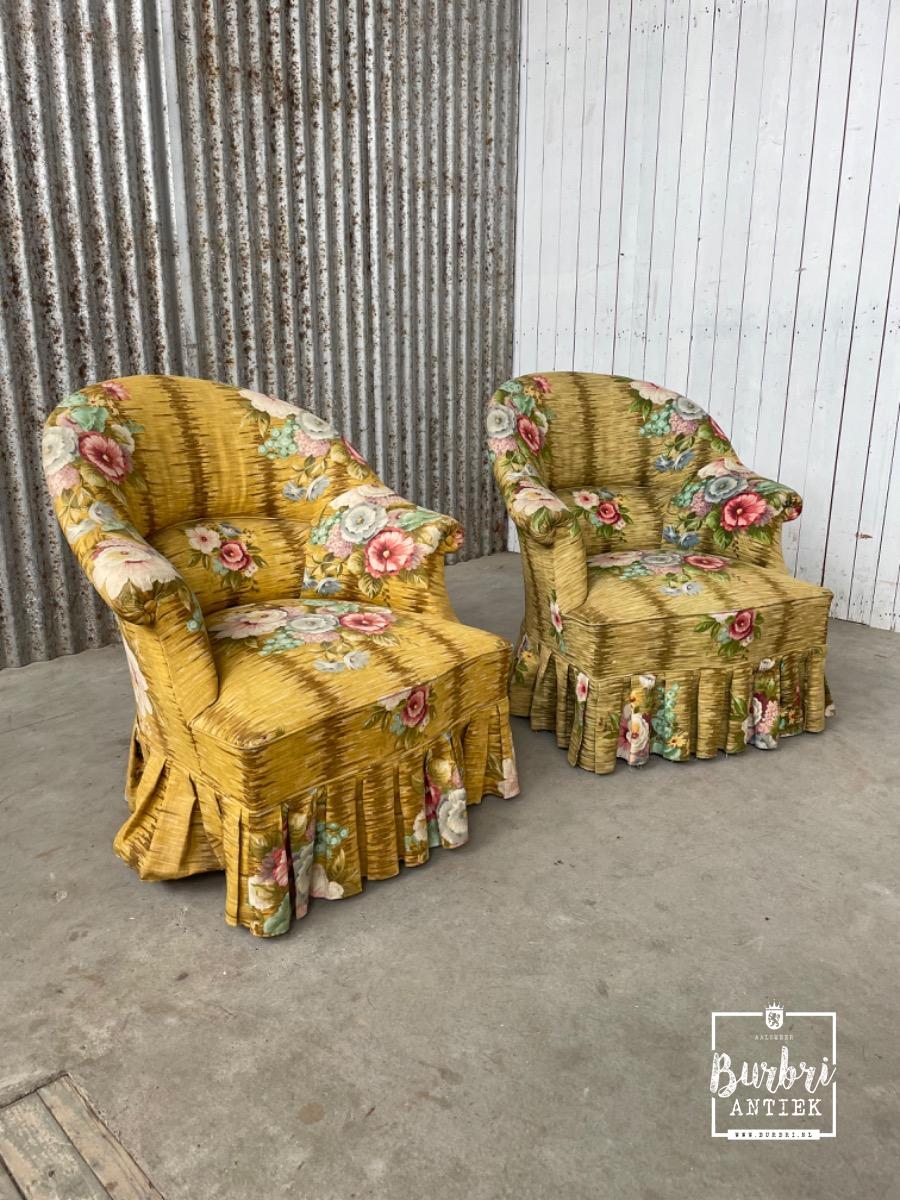 Armstoelen met bloem motief Vintage stijl in Gestoffeerd, - Tafel